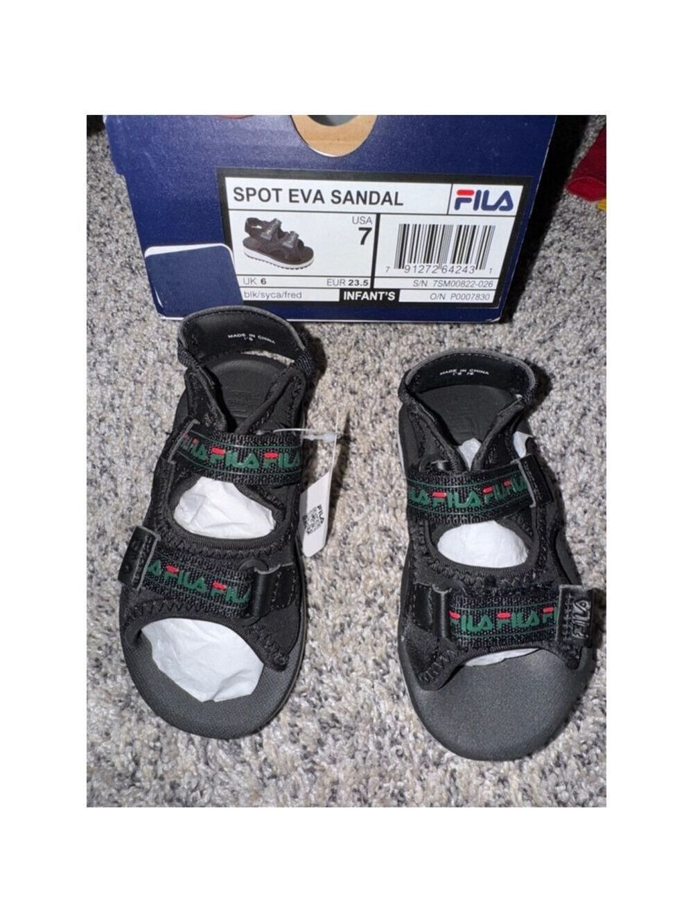 Kids Fila Spot Eva Sandals Black/Green Size 7